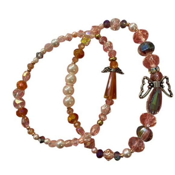 Jewelry - Hand made Pink Beaded Angel Charm Bracelets